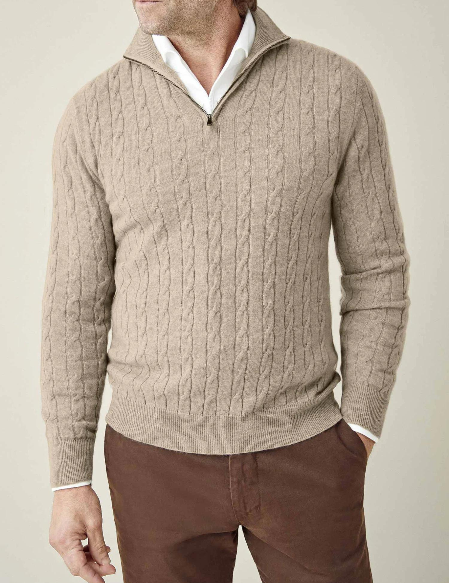 Cable Knit Zipper Sweater Long Sleeve for Men | Orivex