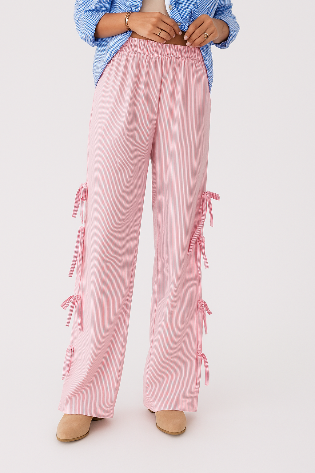 Checkered Cotton Wide-Leg High-Waist Trousers for Women | Viretta