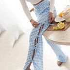 Checkered Cotton Wide-Leg High-Waist Trousers for Women | Viretta