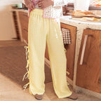 Checkered Cotton Wide-Leg High-Waist Trousers for Women | Viretta