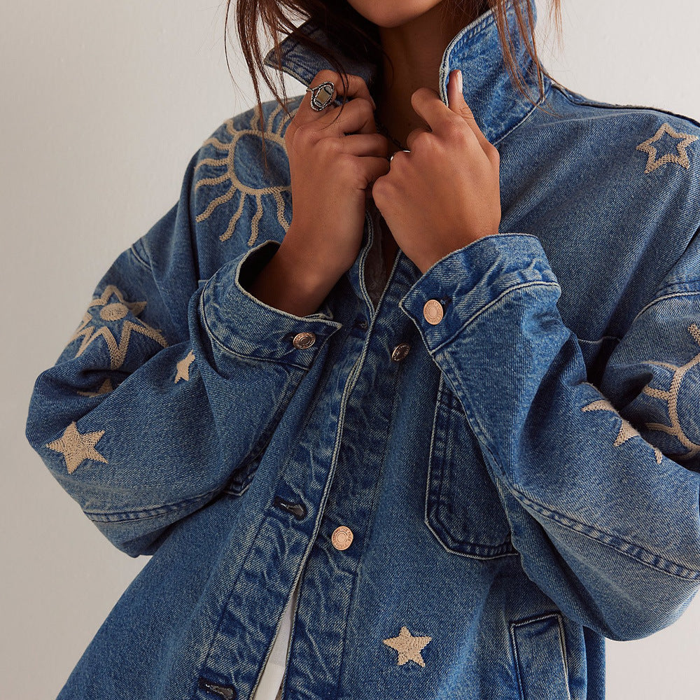Embroidered Denim Jacket for Women | Charm