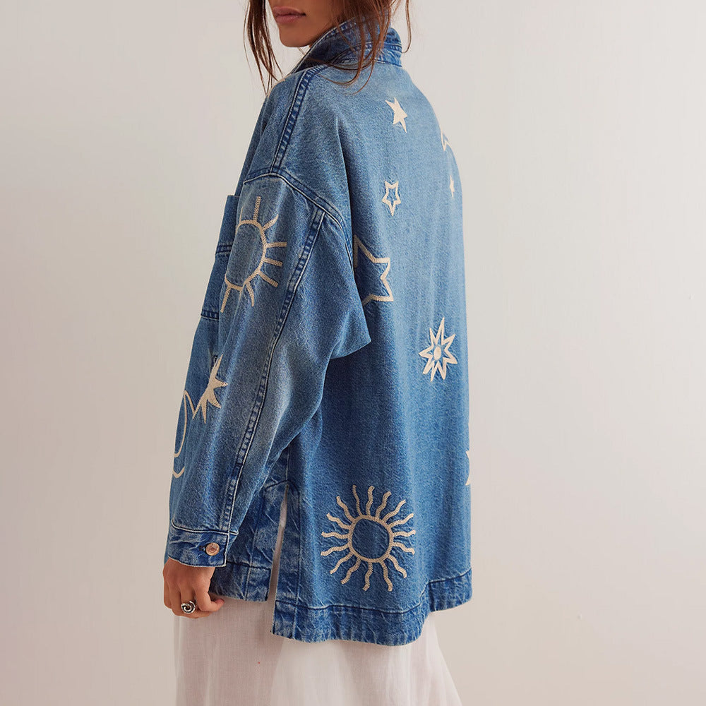 Embroidered Denim Jacket for Women | Charm