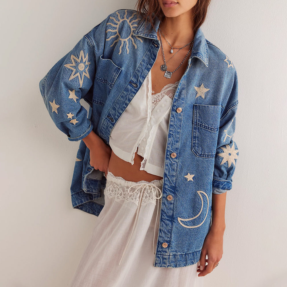 Embroidered Denim Jacket for Women | Charm