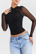 Fitted Long-Sleeve Top with Criss-Cross Front for Women | Vire