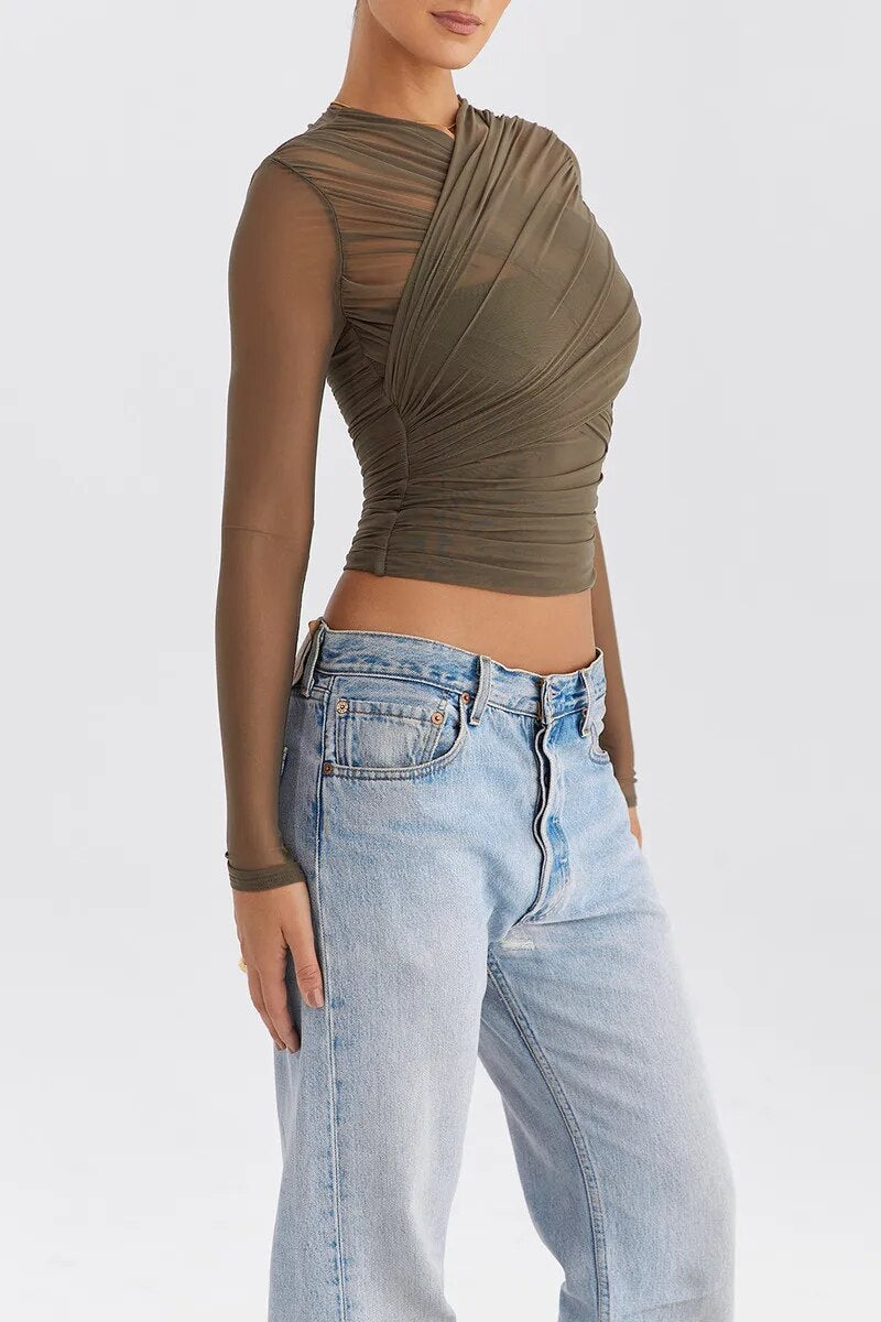 Fitted Long-Sleeve Top with Criss-Cross Front for Women | Vire
