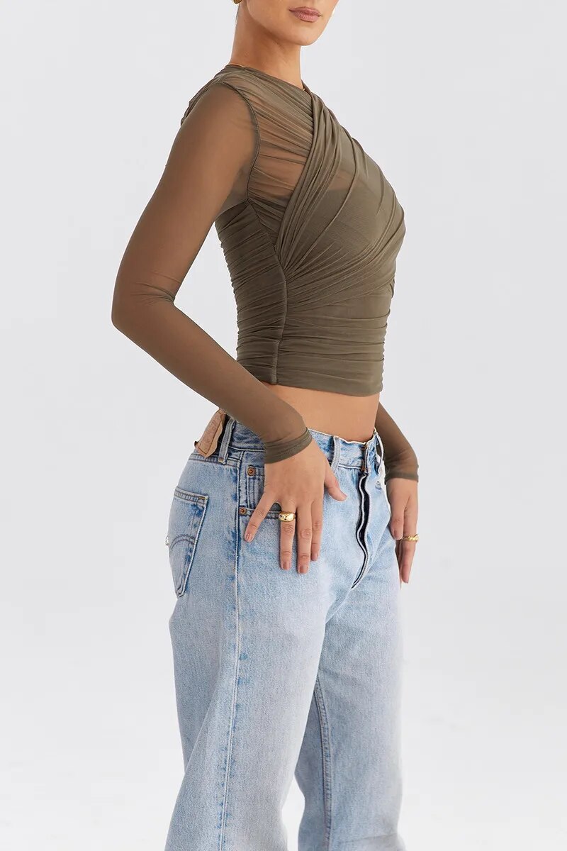 Fitted Long-Sleeve Top with Criss-Cross Front for Women | Vire