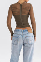 Fitted Long-Sleeve Top with Criss-Cross Front for Women | Vire