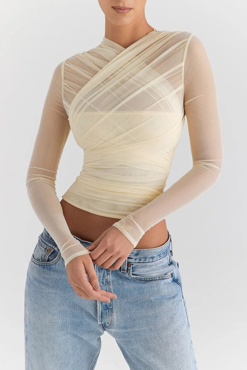 Fitted Long-Sleeve Top with Criss-Cross Front for Women | Vire