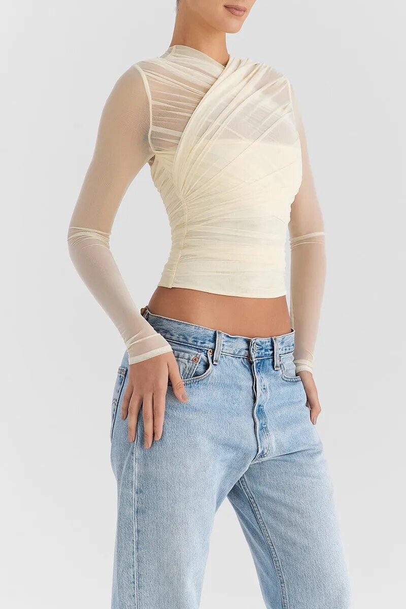 Fitted Long-Sleeve Top with Criss-Cross Front for Women | Vire