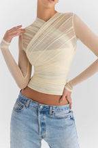 Fitted Long-Sleeve Top with Criss-Cross Front for Women | Vire