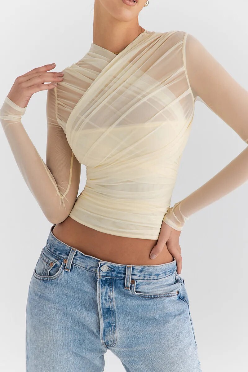 Fitted Long-Sleeve Top with Criss-Cross Front for Women | Vire