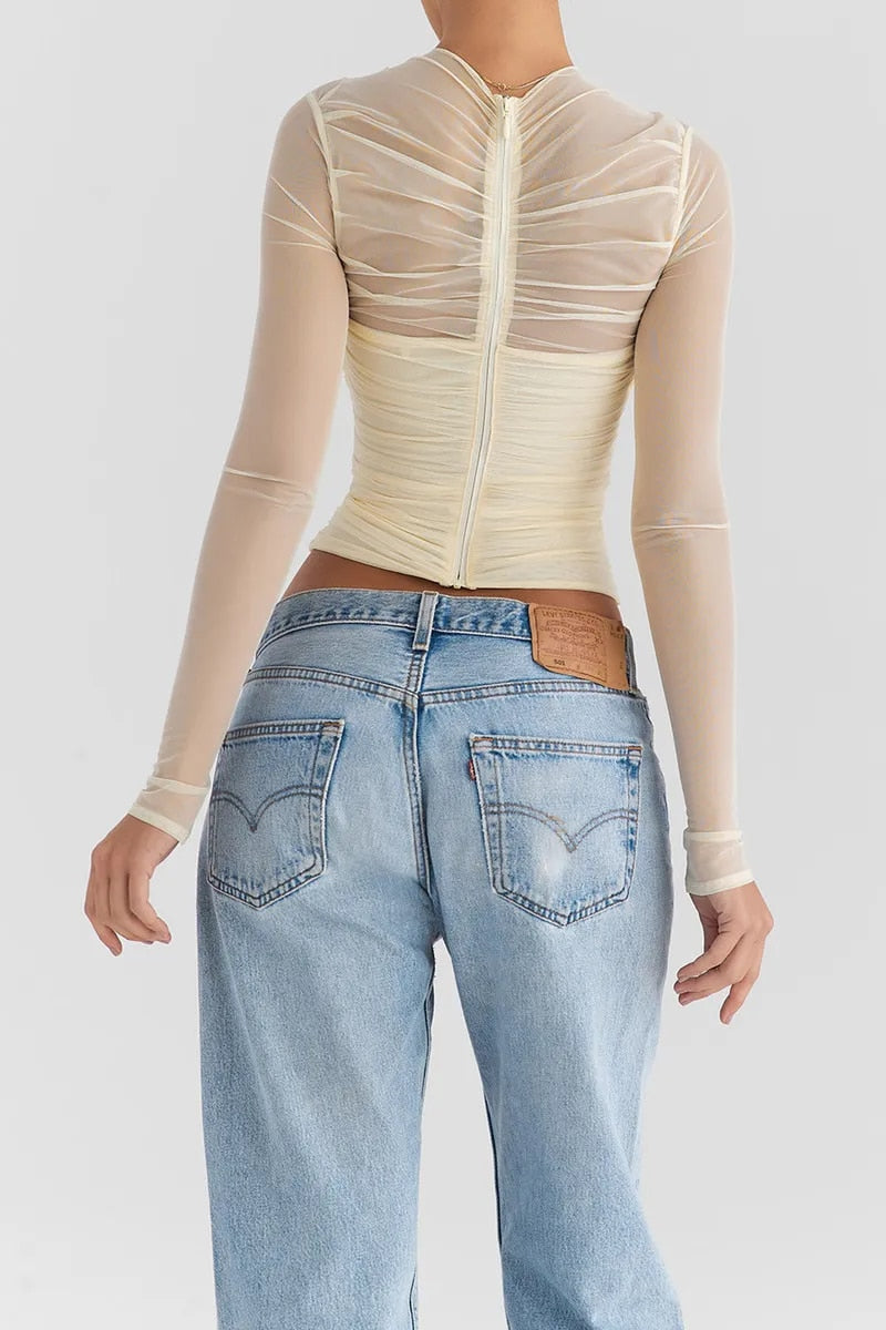 Fitted Long-Sleeve Top with Criss-Cross Front for Women | Vire