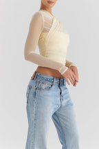 Fitted Long-Sleeve Top with Criss-Cross Front for Women | Vire