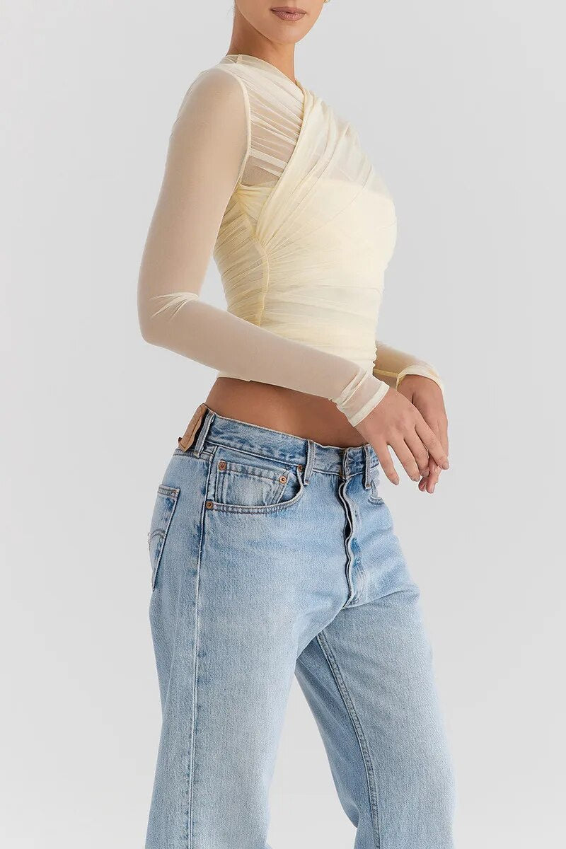 Fitted Long-Sleeve Top with Criss-Cross Front for Women | Vire
