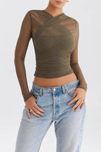 Fitted Long-Sleeve Top with Criss-Cross Front for Women | Vire