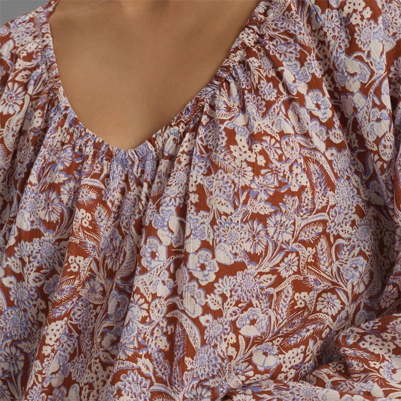 Floral Blouse with Billowy Sleeves and V-Neckline for Women | Zephyra