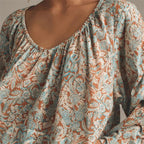 Floral Blouse with Billowy Sleeves and V-Neckline for Women | Zephyra