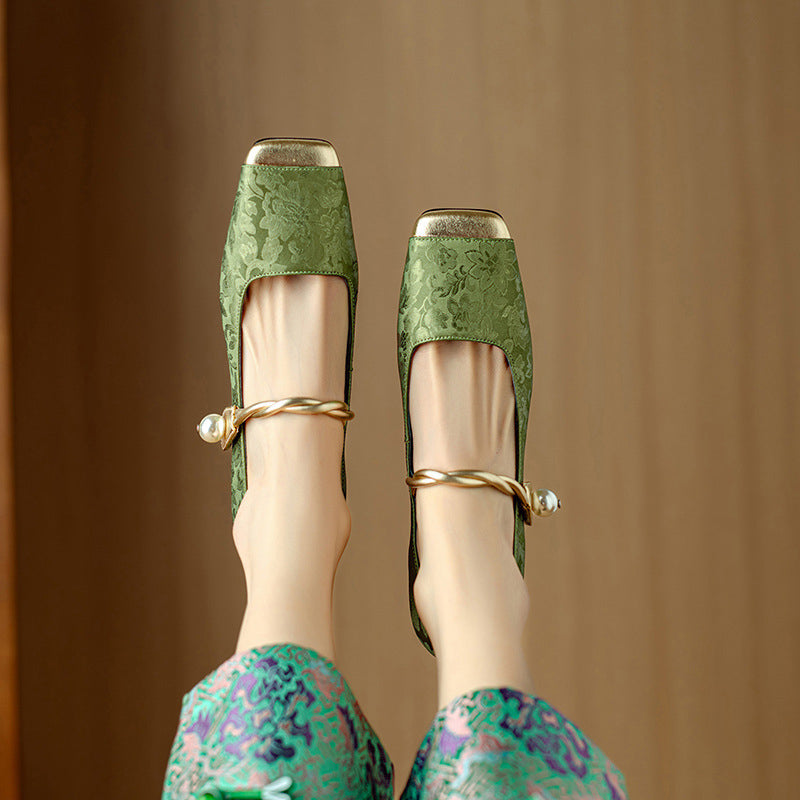 Floral Embossed Closed-Toe Heels for Women | Sophie