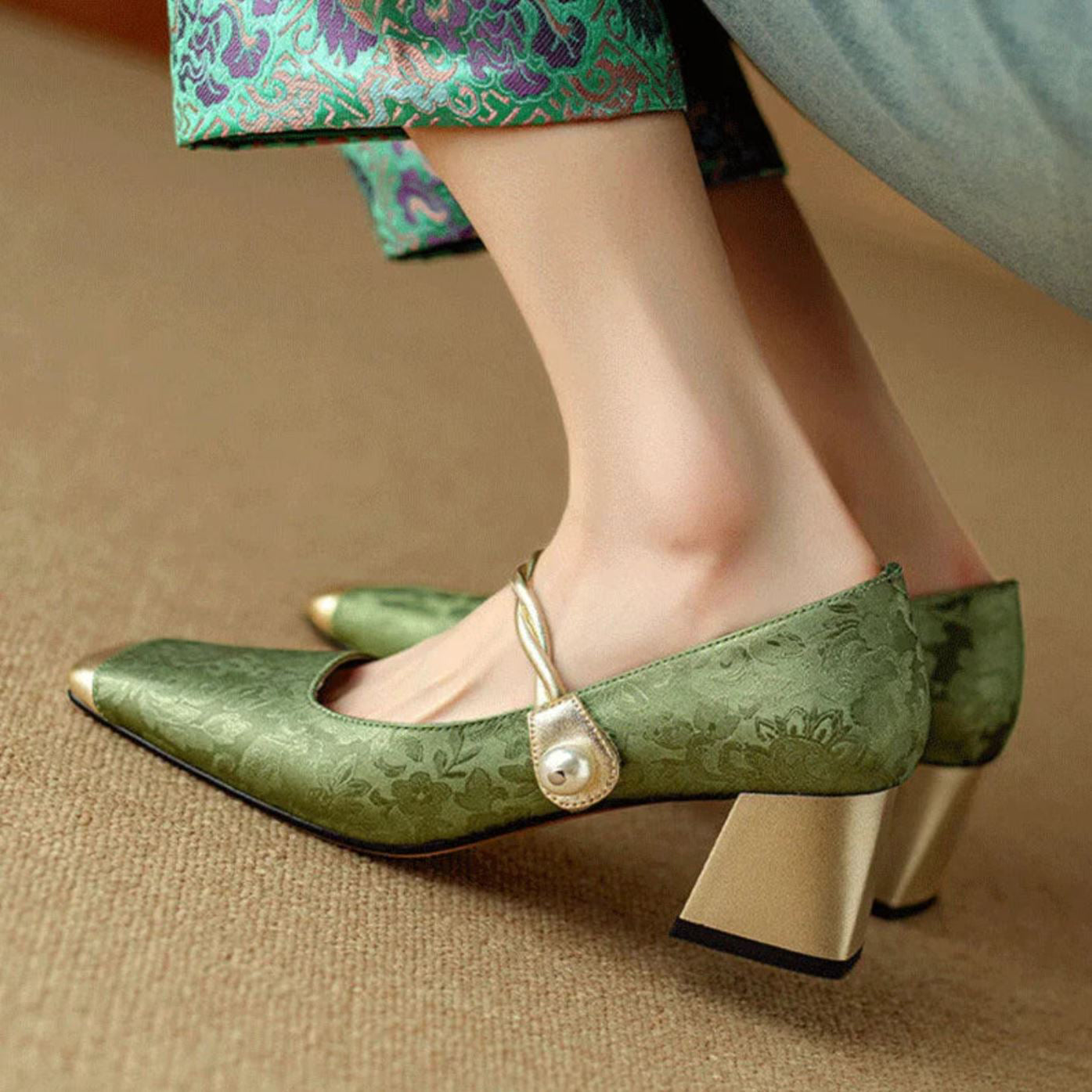 Floral Embossed Closed-Toe Heels for Women | Sophie