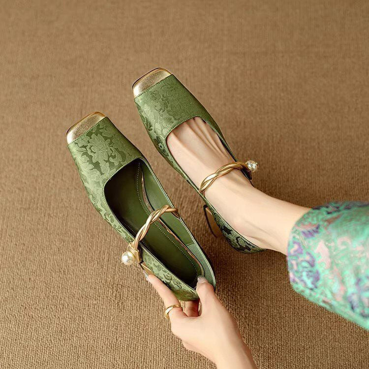 Floral Embossed Closed-Toe Heels for Women | Sophie