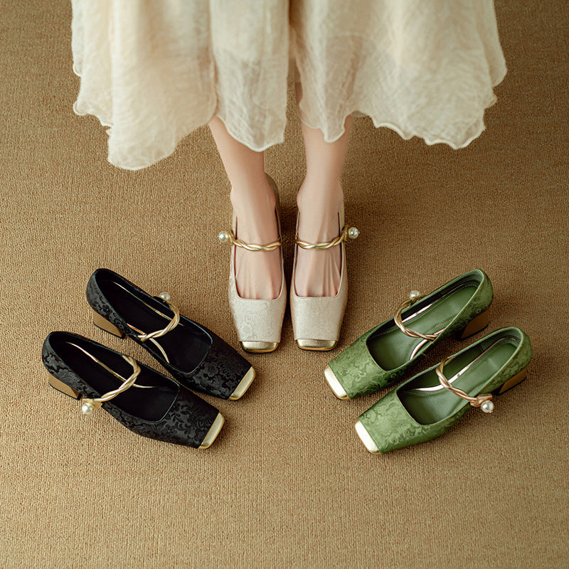 Floral Embossed Closed-Toe Heels for Women | Sophie