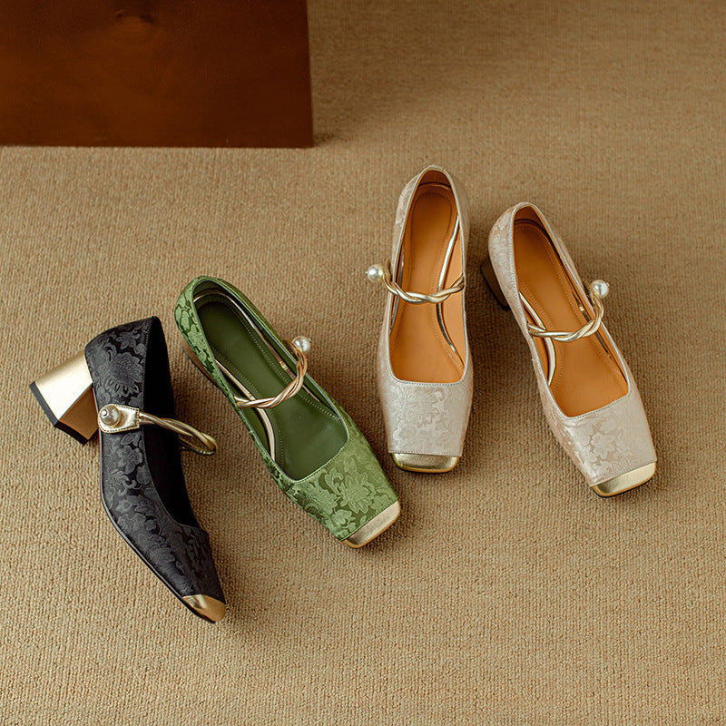 Floral Embossed Closed-Toe Heels for Women | Sophie