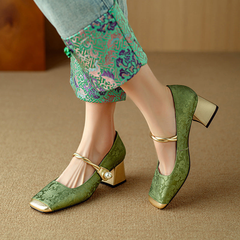 Floral Embossed Closed-Toe Heels for Women | Sophie