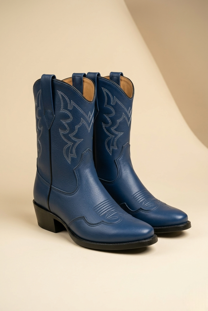 Brelan | Blue Leather Western Ankle Boots
