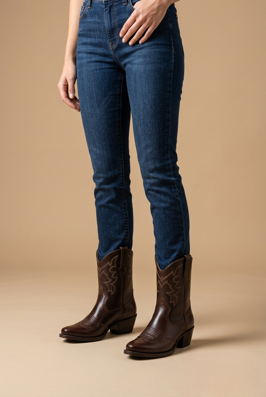 Bravon | Brown Leather Western Ankle Boots