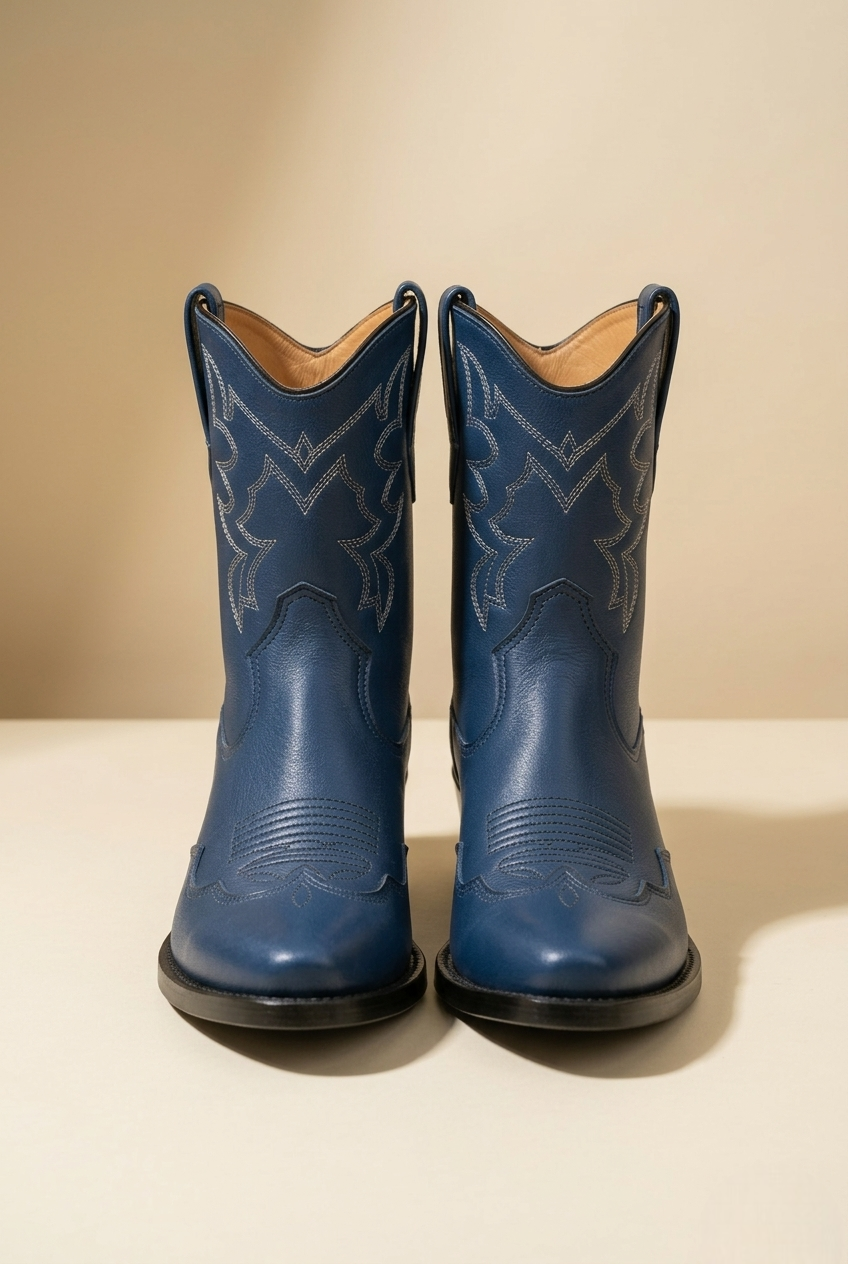 Brelan | Blue Leather Western Ankle Boots