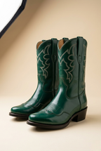Beralin | Green Leather Western Ankle Boots