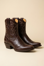 Bravon | Brown Leather Western Ankle Boots