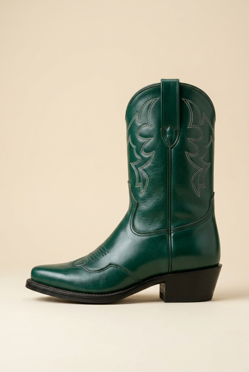 Beralin | Green Leather Western Ankle Boots
