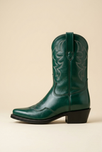 Beralin | Green Leather Western Ankle Boots