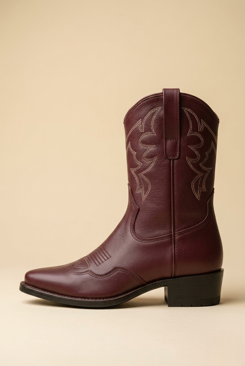 Belvar | Burgundy Leather Western Ankle Boots