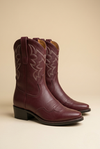 Belvar | Burgundy Leather Western Ankle Boots