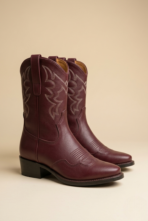 Belvar | Burgundy Leather Western Ankle Boots