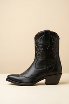 Nerion | Black Leather Western Ankle Boots