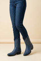 Brelan | Blue Leather Western Ankle Boots