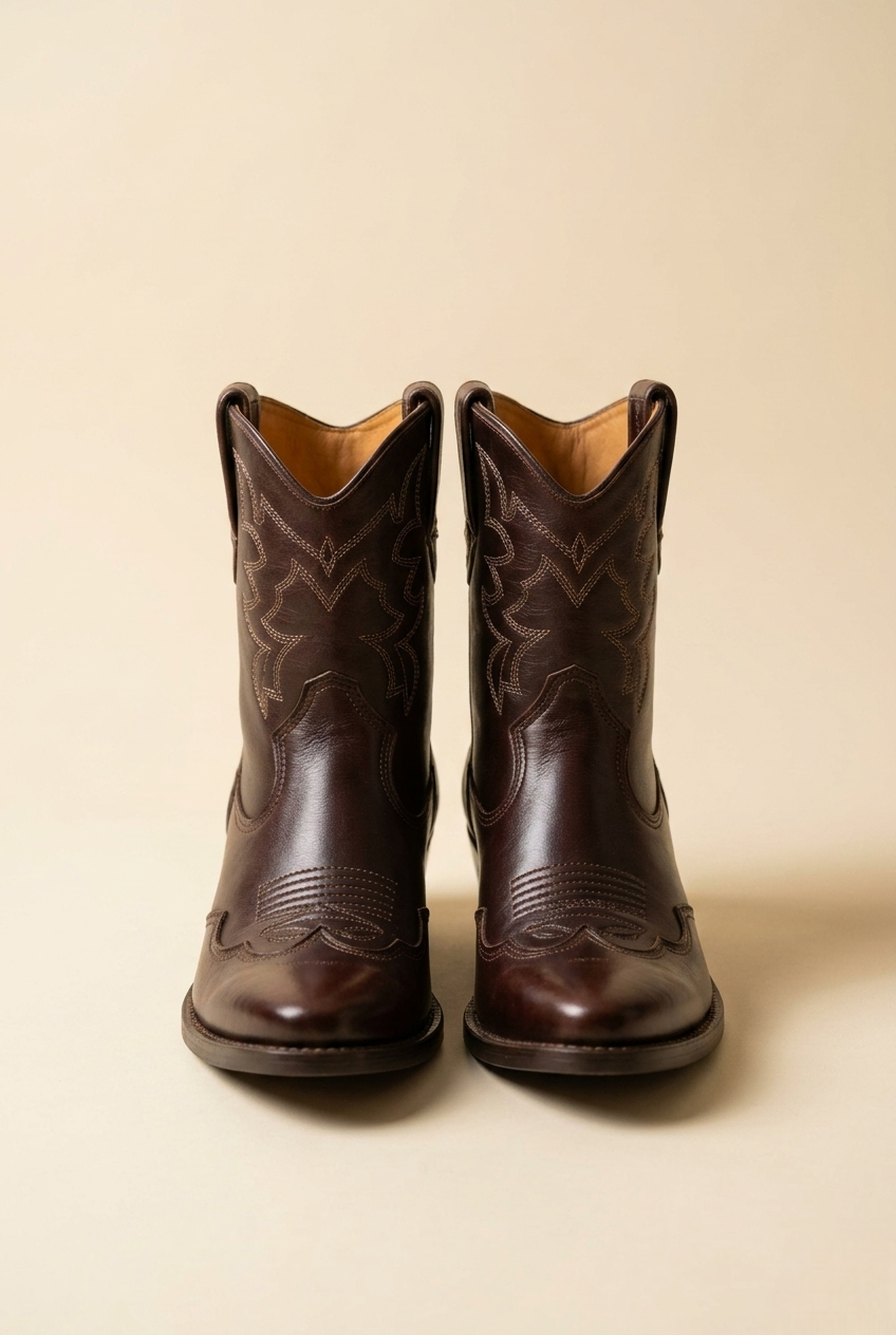 Bravon | Brown Leather Western Ankle Boots