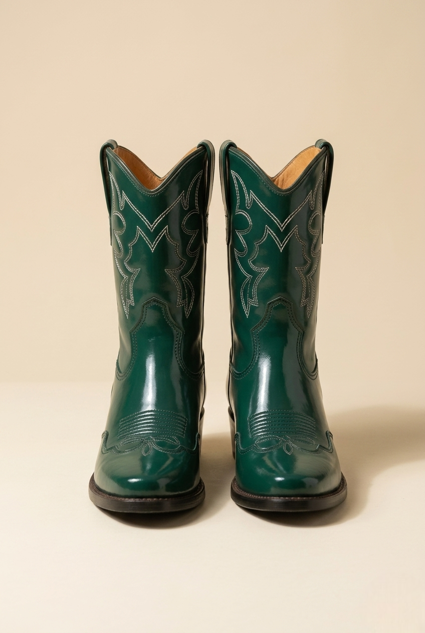 Beralin | Green Leather Western Ankle Boots