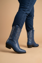 Brelan | Blue Leather Western Ankle Boots