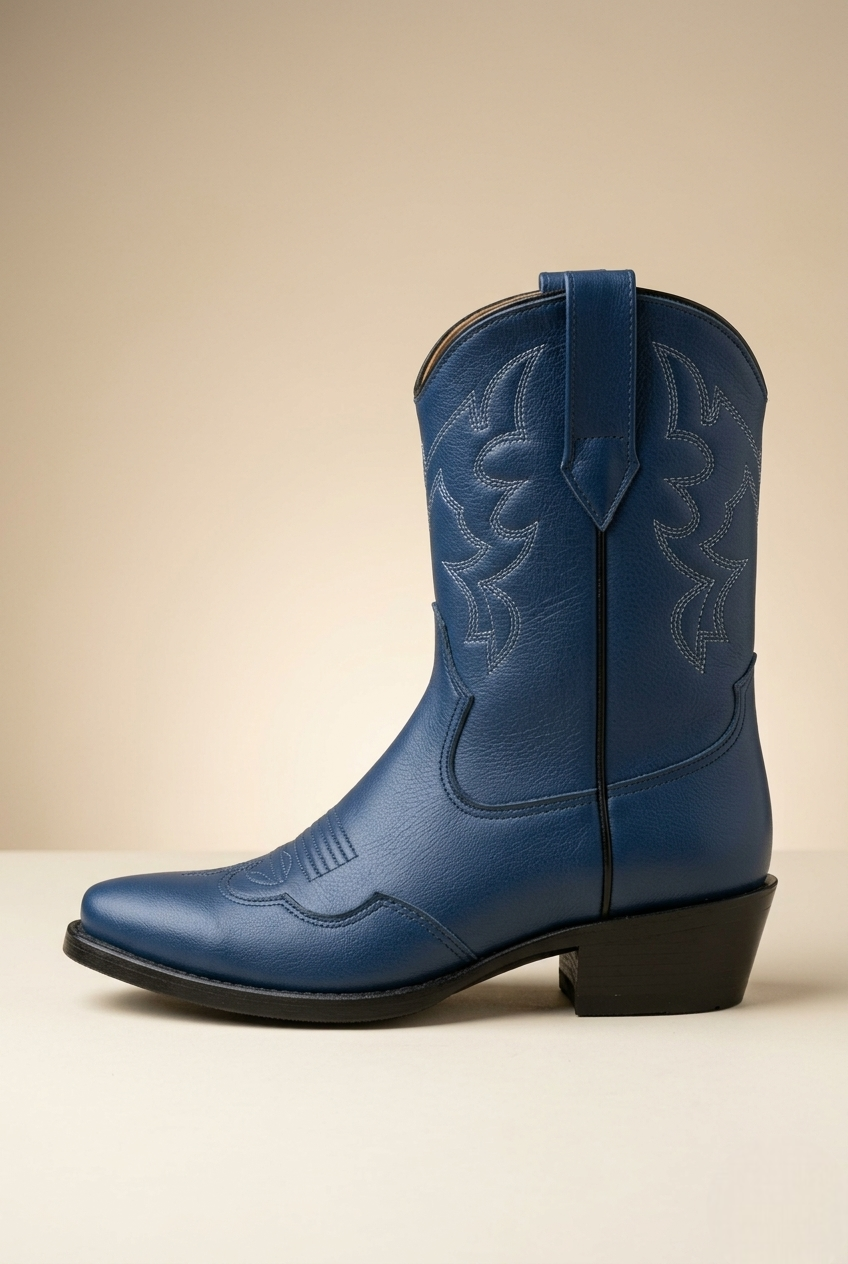 Brelan | Blue Leather Western Ankle Boots
