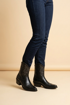 Nerion | Black Leather Western Ankle Boots