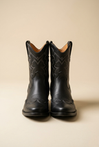 Nerion | Black Leather Western Ankle Boots