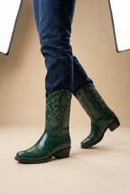 Beralin | Green Leather Western Ankle Boots