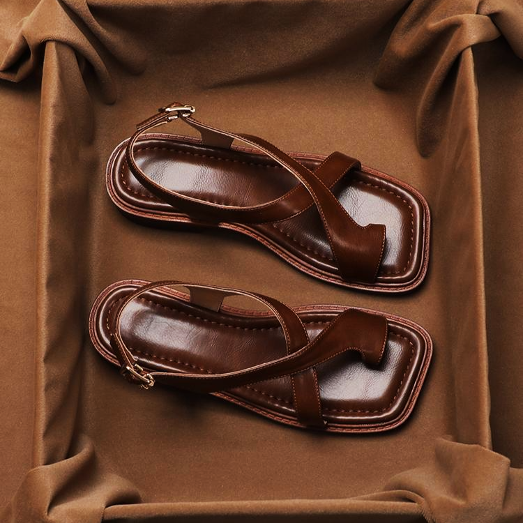 Leather Cross Open-Toe Sandals for Women | Lumive
