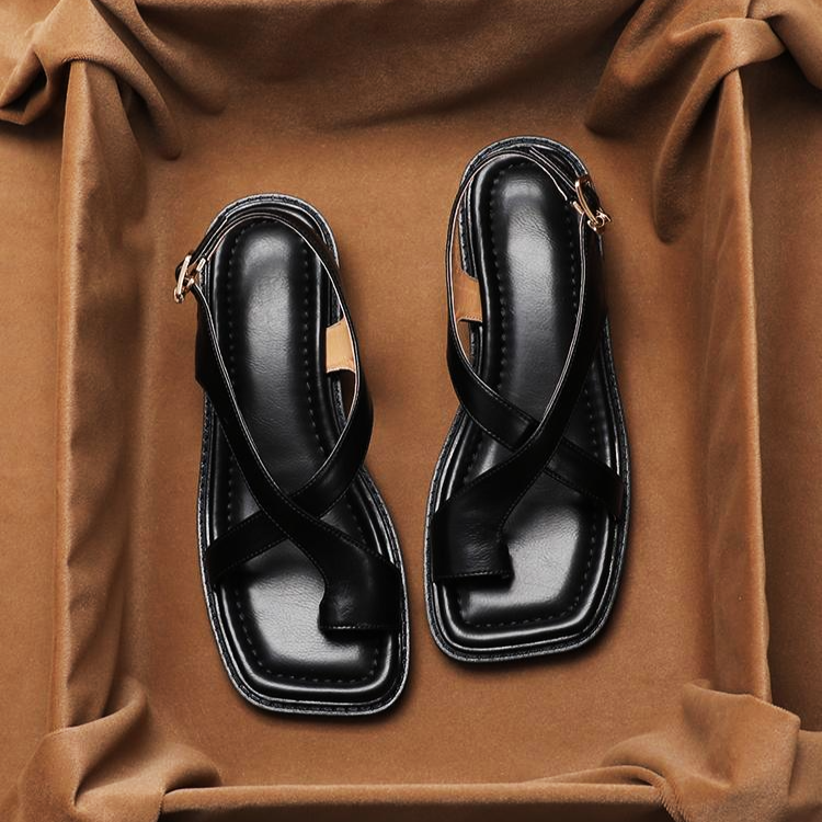 Leather Cross Open-Toe Sandals for Women | Lumive