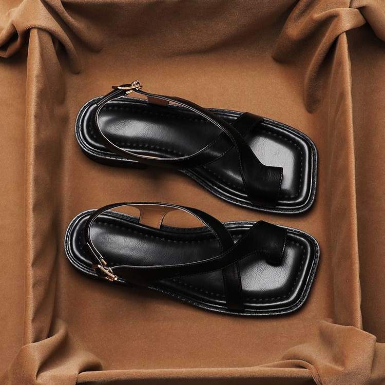 Leather Cross Open-Toe Sandals for Women | Lumive