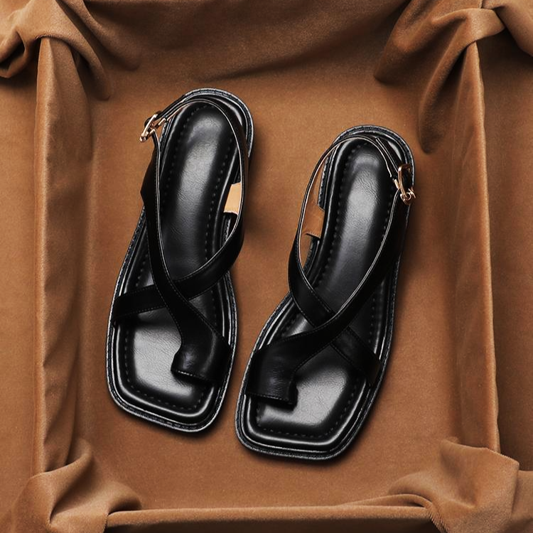 Leather Cross Open-Toe Sandals for Women | Lumive